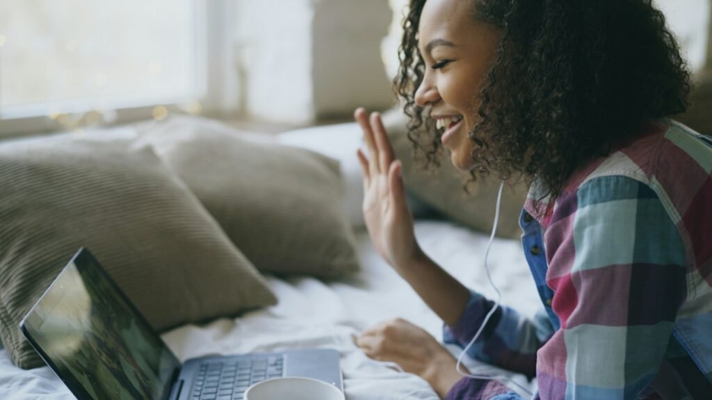 Woman on a video call at home
